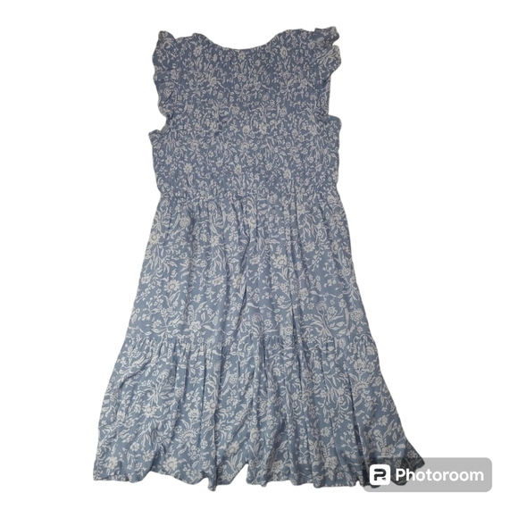 Lucky Brand Ruffle Sleeve V-neck Smocked Bodice Midi Dress Size Large - Picture 9 of 12